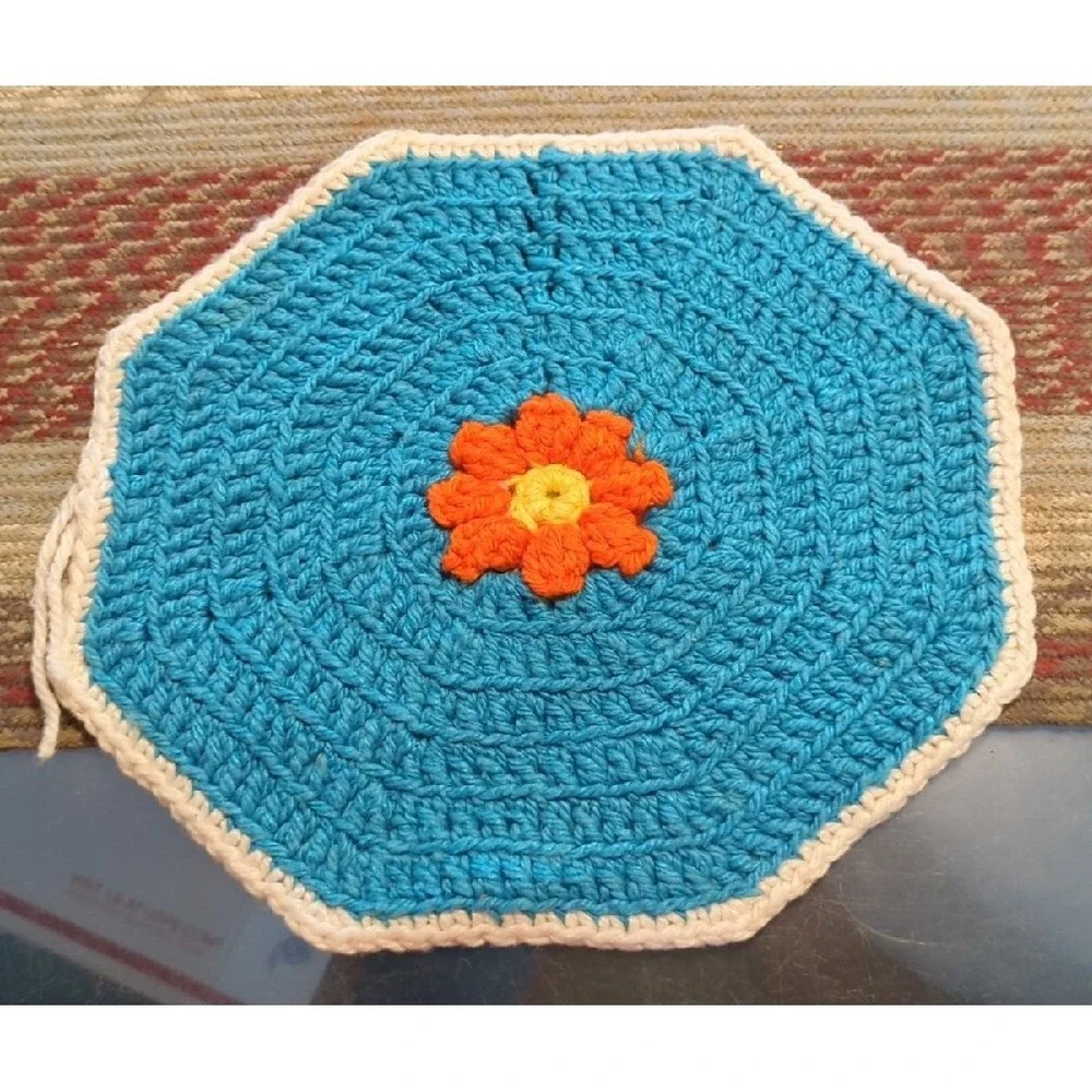 Vintage Crochet Tabletop Colorful Counter Doile Trivet Handmade By Granny